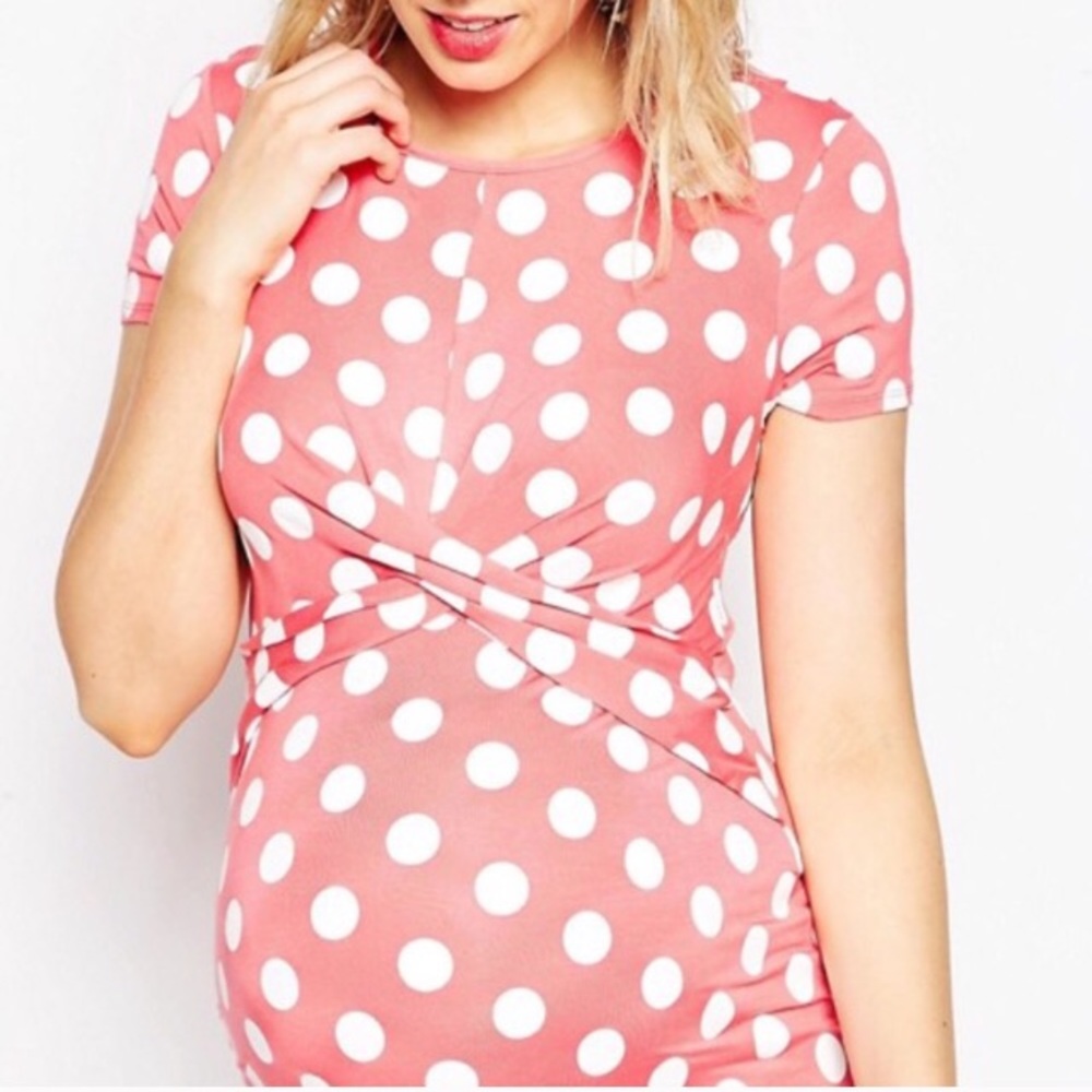 Pink polka dot maternity dress
